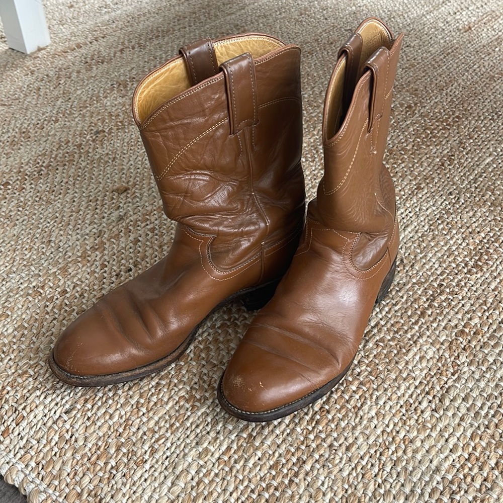 Vintage Justin Boots Brown Leather Roper style 3884 men's 7(1/2) B USA Made